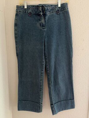 LOFT Context Petite Jeans Capri Size 4P Cuffed Crop Blue Denim Mid Rise